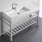 Rectangular Ceramic Console Sink and Polished Chrome Stand, 48